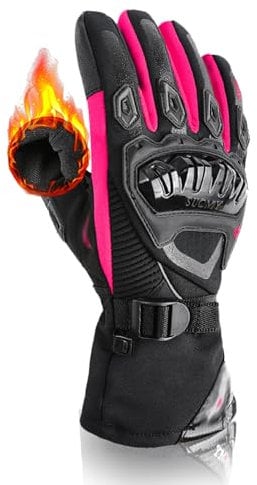 Wryhaul Gants de Moto d'hiver, thermogrips - Les Gants de Moto isolés et résistants aux intempéries, Gants de Moto d'hiver en Fibre de Carbone à écran Tactile pour Hommes et Femmes (Rose,L)