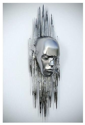 Bilder Silbernes Gesicht Leinwand Bilder Mit Holzrahme, Moderne Wandbilder Wohnzimmer, Rahmen Kunstdruck Gemälde,Deko Bilder Für Wohnzimmer Schlafzimmer,Leinwandbilder Wohnzimmer 15X20Cm