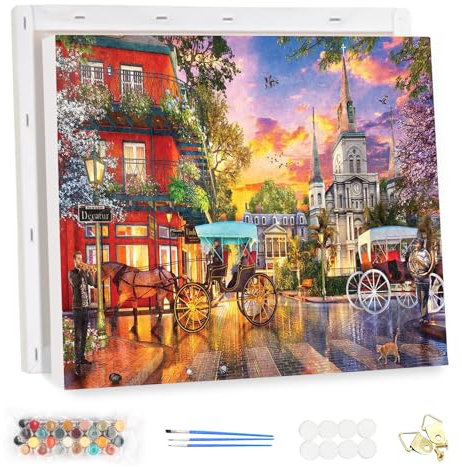MEIYUDA Peinture par Numero Adulte avec Cadre, Kit de Peinture à l'Huile sur Toile par Numéro Coucher de soleil, Débutants Peinture Acrylique Pigmentée, Decoration Maison Cadeau 40x30cm