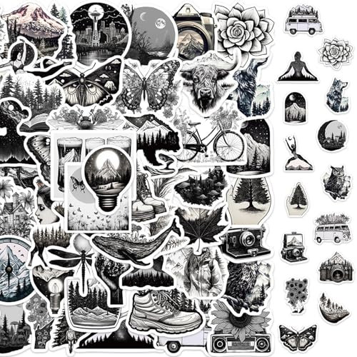 Reisen Aufkleber 2 x 60 Stücke, Graffiti Wasserfeste Schwarz und Weiß Sticker, Graffiti Wasserfeste Aufkleber Deko für Skateboard Laptop Handy Koffer Helm Motorrad, Wanderaufkleber Outdoor Sticker