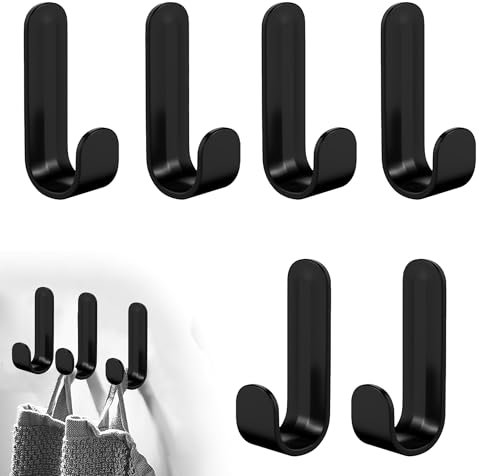 Vierone 18 PCS J Shaped Self Adhesive Hooks: Black Plastic Sticky Hooks, Extra Strong for Hanging Keys, Towels, Bathroom & Kitchen Use