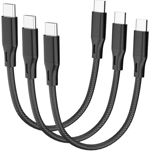 ZEPHY Short USB C to C Cable 0.25m 3Pack, 25cm USB-C 65W Fast Charging Cords for Samsung Galaxy S21/S21+/S20+ Ultra, Note 20/10 Ultra, Air 2020, iPad Pro, Power Bank and More