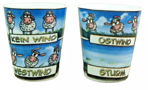 Generisch 2er Set Porzellan Eierbecher - Schafe Windrichtung - Schaf Ostwind Westwind Sturm