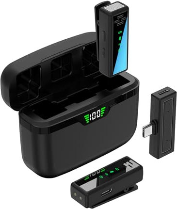 CHICIRIS Wireless Lavalier Microphone 2.4G Noise Reduction Phone Mic Battery with Charging Case for Computers DSLR Camera Phone Live Vlog Streaming (Black)