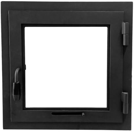 Kamintür mit Scharnieren und Griff, schwarzer Rahmen, moderner Stil für Ofen und Grill (30 x 30 cm)