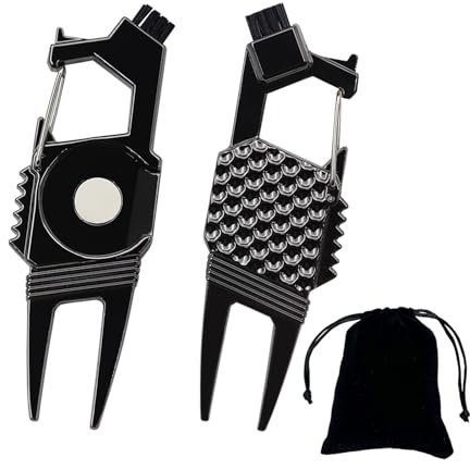 GegXcn Pitch Mark Repair Tool, 7-in-1 Golf Accessories Set, Golf Divot Repair Tool with Nylon Brush & Ball Marker,Includes Groove Cleaner, Bottle Opener, Keychain, and Club Holder