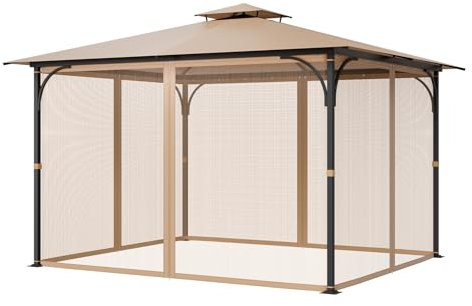 VEVOR Gazebo Netting Replacement, Fit Most 10 x 12 x 7.3 FT Gazebo Curtain, Outdoor Garden Net, 4-Panel Sidewall Mesh Net, Patio Midge Netting with Double Zipper, Canopy Screen (Netting Only)