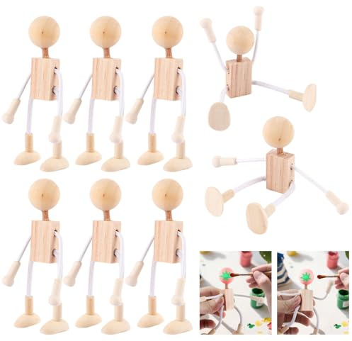 Oungy 10 Stück Holzfiguren, Bewegliches Püppchen zum Basteln, Biegepuppen, DIY Holzspielzeug Menschliche, Wirbelsäule Holzfigur, Gelenken Kreative Formbare, DIY-set für Tischdekoration