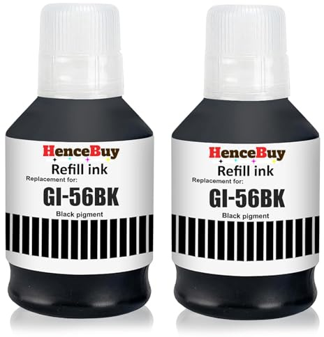 HenceBuy GI-56BK Black Ink Bottles Compatible for Canon GI-56 GI56 BK for Canon MAXIFY GX7050 GX6050 GX5050 GX4050 GX3050 Printer (2 Black)