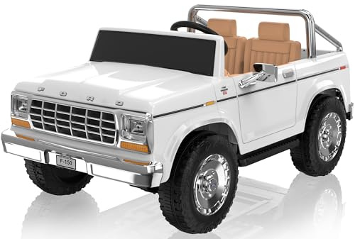 ANPABO Licensed Ford F-150 24V 2 Seater Ride on Car for Kids, 4x100W Motors for All-Terrain Electric Car with Parental Remote, Retro Style, 3-Speeds, Large Storage Box, Music Player, Aged 3-8, White