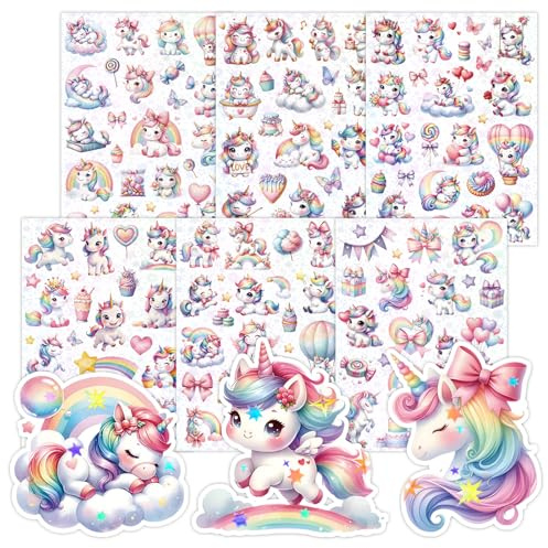Einhorn Geschenke für Mädchen, 6 Blätter Glitzer Sticker Kinder, Sticker Einhorn Geburtstag Geschenke Weihnachten Geschenk Neujahr Adventskalender Mitbringsel Kindergeburtstag
