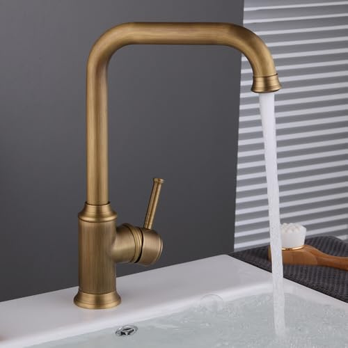 Vintage-Bronze-Wasserhahn, antiker Messing-Waschbeckenhahn, Waschbeckenarmatur, 360° schwenkbarer Einhebelmischer