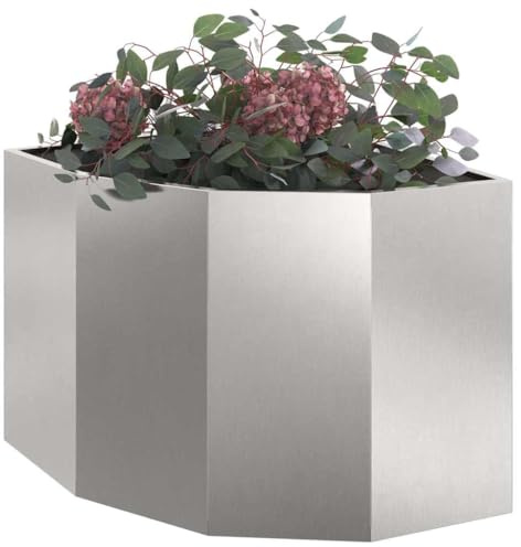 vidaXL Eckpflanzer Silber 60 x 60 x 50 cm Edelstahl, Kompakte Pflanzenbox aus stabilem Stahl, ideal für Ecken, perfekt für Moderne Blumen-Dekoration