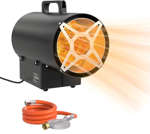 ACXIN Gasheizung für Innenräume 10 KW Propan Gasheizgebläse Gas Heizlüfter mit 700 mbar Druckminderventil 320 m³/h Luftdurchsatz Gasheizstrahler für Baustellen Belüfteten Lagerräumen Garagen
