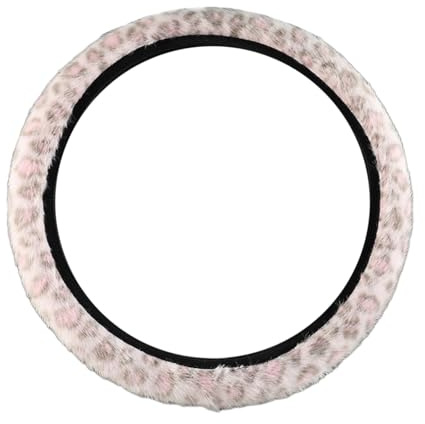 Plüsch-Lenkradbezug Leopard Fell Winter, Lenkradhülle Flauschiger Plüsch mit Ohren, rutschfest, Lenkradbezug Leo, Niedliches Autozubehör Innenraum, 34-39 cm Universal Auto-Lenkradabdeckung