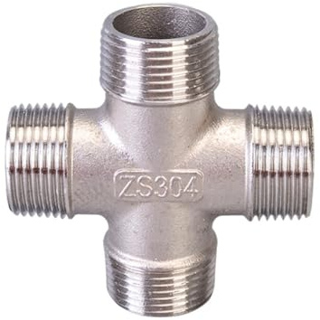 1/4 3/8 1/2 3/4 1 1-1/4 1-1/2 2 Male Cross 4 Ways Splitter 304 Stainless Pipe Fitting Connector Wate Gas Fuel Oil(1/2) Plumbing Fittings