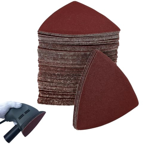 100PCS Papier de verre Triangulaire 80 mm, 5 grains Standards (60/80/120/180/240), 20 de Chaqu, Papier Abrasif pour Ponceuses, pour Bois, Métal, Plâtre et surfaces Peintes