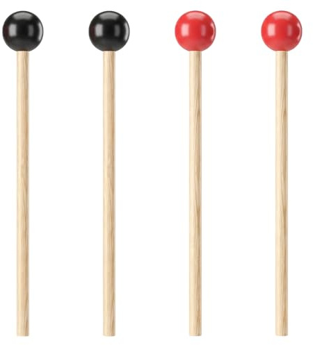 2 par träklubbor, xyylofonklubbor trummpinnar tungtrumma, slagverk med trähandtag, klubbor, slagverk pinnar för nybörjare, vuxna (15 cm röd, svart)