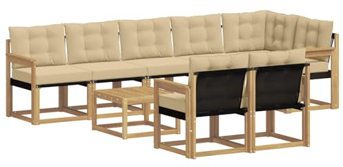 vidaXL Outdoor-Sofagarnitur mit Kissen 9 pcs Weiß und Beige, Gartenlounge, modernes Sofa für draußen, bequemes Terrassenmöbel, stylisches Sitzset