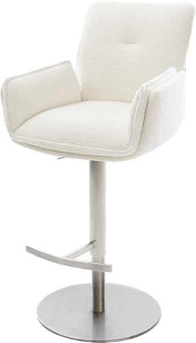 DELIFE Barstuhl NELA-Flex Drehfuß höhenverstellbar Edelstahl Silberfarben Bouclé Soft Beige