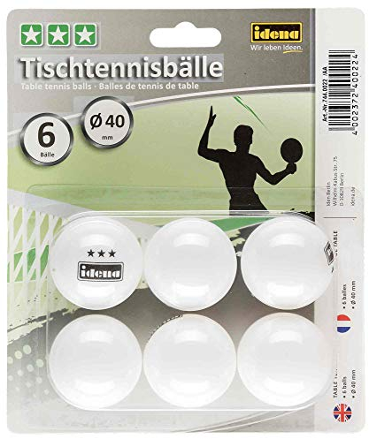 Idena 7440022 - Tischtennisbälle 6 Stück in weiß, Durchmesser 40 mm nach ITTF Wettbewerbsrichtlinien, 3 Stern Qualität, für den Verein, in der Freizeit und Hobbysportler
