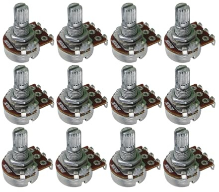 FLEOR B500K Mini Potentiometer Linear Taper Pots with Bayonet L15mm Short Split Shaft for Electric Bass Guitar Control Tone Volume Parts, Pack of 12PCS