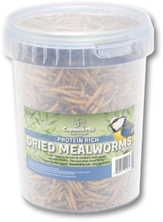 Copdock Mill Premium Dried Mealworms for Wild Birds 1 Litres – Natural Wild Bird Food - Mix With BIrd Seed – Suitable For Feeders & Bird Tables