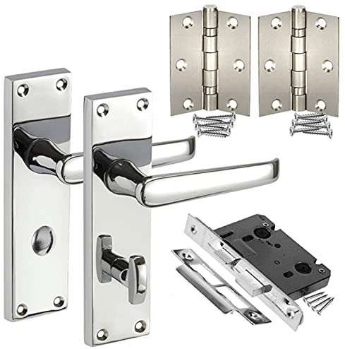 Traditional Victorian Straight Door Handle Packs for Bathroom Doors with Lock, Thumb Turn & Hinges H751024P HB1