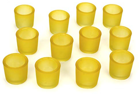 NoNa 12 Stck 6 cm Teelichtgläser - Farbe Gelb - Glas schwer dick massiv - Teelichtglas Kerzenglas Windlicht Kerzengläser