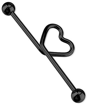 Paula & Fritz® Industrial Ohr-Piercing Stab Herz Chirurgenstahl 38mm Stab-länge 1.6 mm Stab-Dicke Schwarz Barbell Bar
