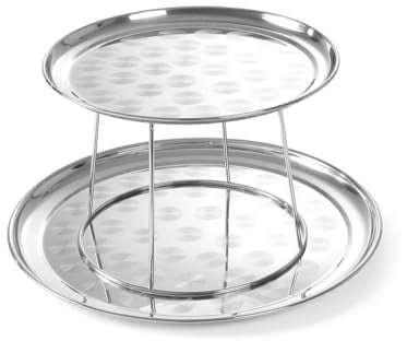 HENDI Soporte de bandejas Redondas, Soporte para Servir y presentar Alimentos, mariscos, con 2 Platos: Ø 300/400mm, ⌀400x(H) 200mm, Acero Inoxidable, Plata
