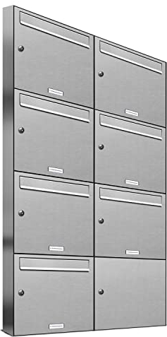 AL Briefkastensysteme 7er Briefkastenanlage Edelstahl, Premium Briefkasten DIN A4, 7 Fach Postkasten modern Aufputz
