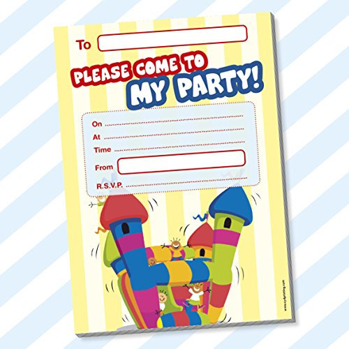 Childrens Kids Birthday Party Invitations Invites Pack Pads Blank Boys Girls (Without Envelopes, Bouncy Castle)