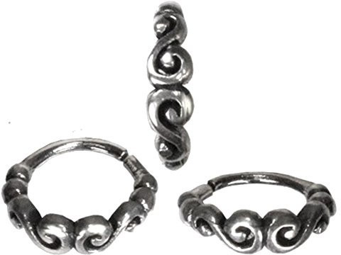 CHICNET Nostril Piercing Nasenringe Silber Spirale spiralig Nasenschmuck | Durchmesser ca. 10 mm | Stabdicke ca. 0,8 mm | Kuge Unisex Tribal Design Nasenpiercing Spiralbögen