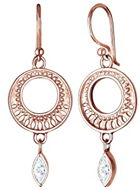 Elli PREMIUM Ohrringe Damen Ornament mit Zirkonia Kristalle Marquise in 925 Sterling Silber Rosé vergoldet