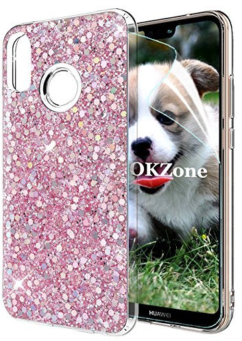 OKZone Cover Huawei P20 Lite, Custodia Lucciante con Brillantini Glitters Ultra Sottile Designer Case Cover per Huawei P20 Lite (Rosa)
