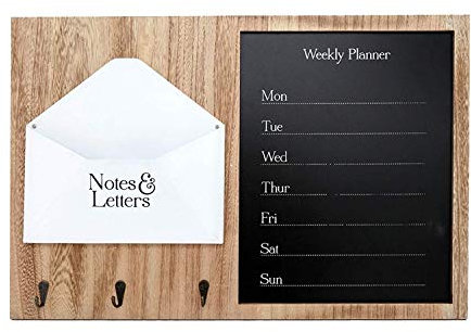 Heart of Home Wooden Weekly Planner Memo Chalk Board Blackboard with Key Hook & Letter Rack