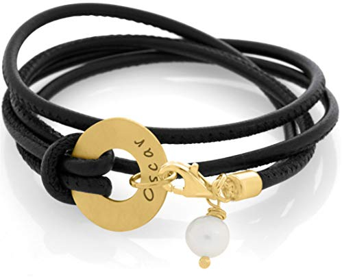 Lederarmband gold 925 Sterling Silber Damen mit Gravur Namensarmband personalisierter Schmuck Damenarmband Leder braun Gravurschmuck | HANDMADE IN GERMANY