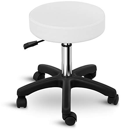 Physa Rollhocker Arbeitshocker mit Rollen Drehhocker Aversa White (weiß, höhenverstellbar, max. 150 kg)