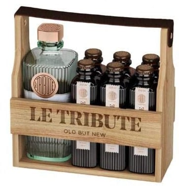 Le Tribute Gin Gift Box - Holzkiste mit 1x Gin 70cl + 6 x Tonic 20cl