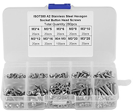 280pcs M3 × 4/5/6/8/10/12/16/20/25 Edelstahl Linsenkopf Sechskantkappen Schrauben Schrauben Muttern Sortiment Kit, Innensechskantschrauben mit Kunststoffgehäuse