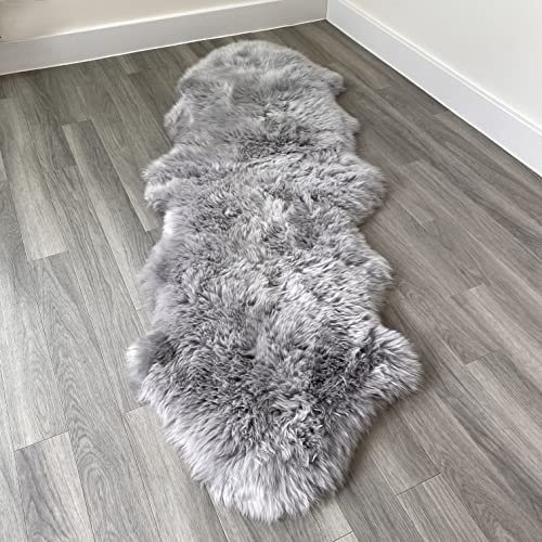 Genuine Grey Sheepskin Rug | Extra Thick and Soft Wool | by Rughouse (Double: 190x65cm)