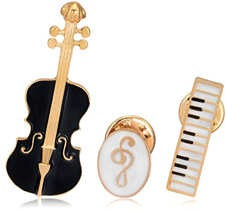 Unigift Elegante Emaille-Broschennadeln mit Musiknoten, Set mit 3 Stück, inkl. Violine, Klaviertastatur, Musiknoten-Brosche für Kleidung, Kleid, Schal, Taschen, Dekoration