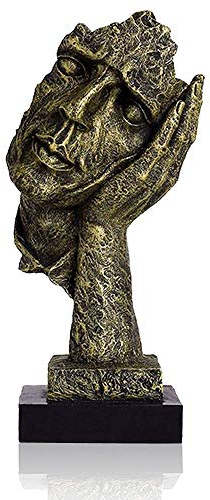 LEPENDOR Abstrakter und kreativer Schreibtisch Dekorationen Die Gesichtsdenker Statue, Handgefertigte Stille Männer Statuen Harz Abstrakte Skulptur Büro Home Decor Figur Geschenk - Kein Hear, Gold