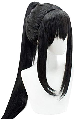 Perücke Schwarz,High Pferdeschwanz Perücke,Abnehmbarer Lang Ponytail,Cosplay Perücke schwarz,antike Perücke Anime Perücke Mode.