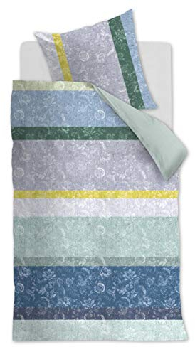Oilily Blooming Stripe Mako-Satin Bettwäsche Farbe Blau Größe 155x220cm+80x80 Farbverlauf