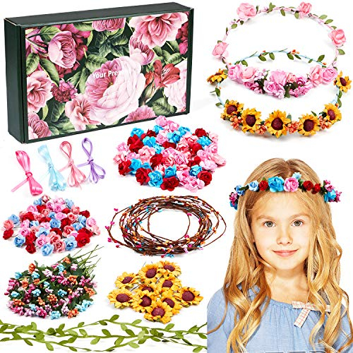 vamei Blumenkranz Bastelset für Kinder Mädchen DIY Haarreif Blumen Basteln Haarschmuck Selber Machen Blumengirlande Blumen Haarband Hochzeit Geburtstag Party Mitgebsel