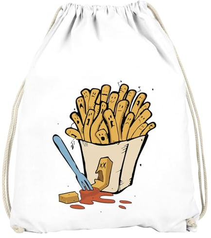 MoonWorks® Turnbeutel Pommes Frittes Ketchup lustige Comic Zeichnung Fast-Food Gymbag Weiss unisize