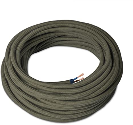 Amarcords - Textilkabel für Lampen SALBEI, rund, Leinen, 50 Meter, mit 2 Leiter 2x0,75 - Stoffkabel mit farbigem vintage Stoff überzogen für Kronleuchter, Wandlampen und Lampenschirme