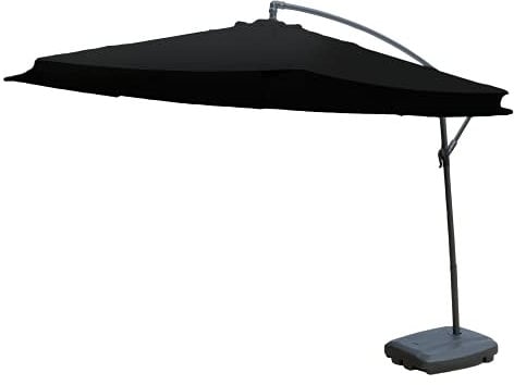 KCT 3.5m Large Black Garden Cantilever Parasol with Weighted Base -Outdoor Patio Umbrella Sun Shade with Adjustable Crank Tilt and UV Protection